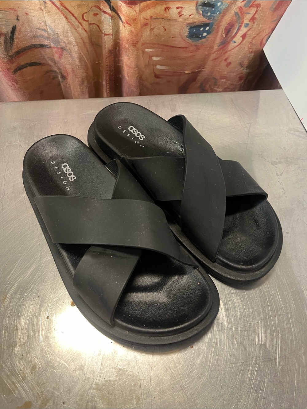ASOS Black Crisscross Slide Sandals